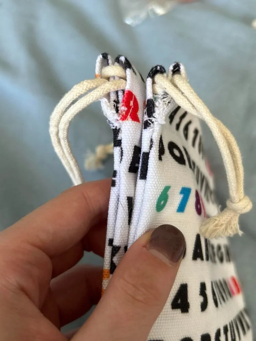 11 White Alphabet Print Small Draw String Bags